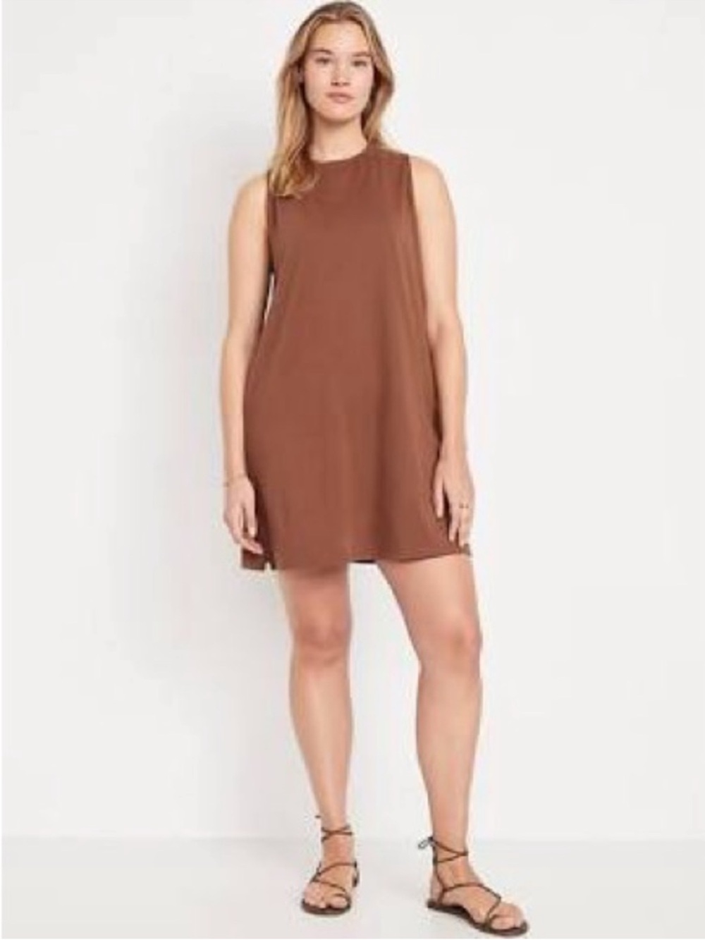 Old Navy Sleeveless “Vintage” Chestnut Brown Shift Mini Dress Size Petite Small